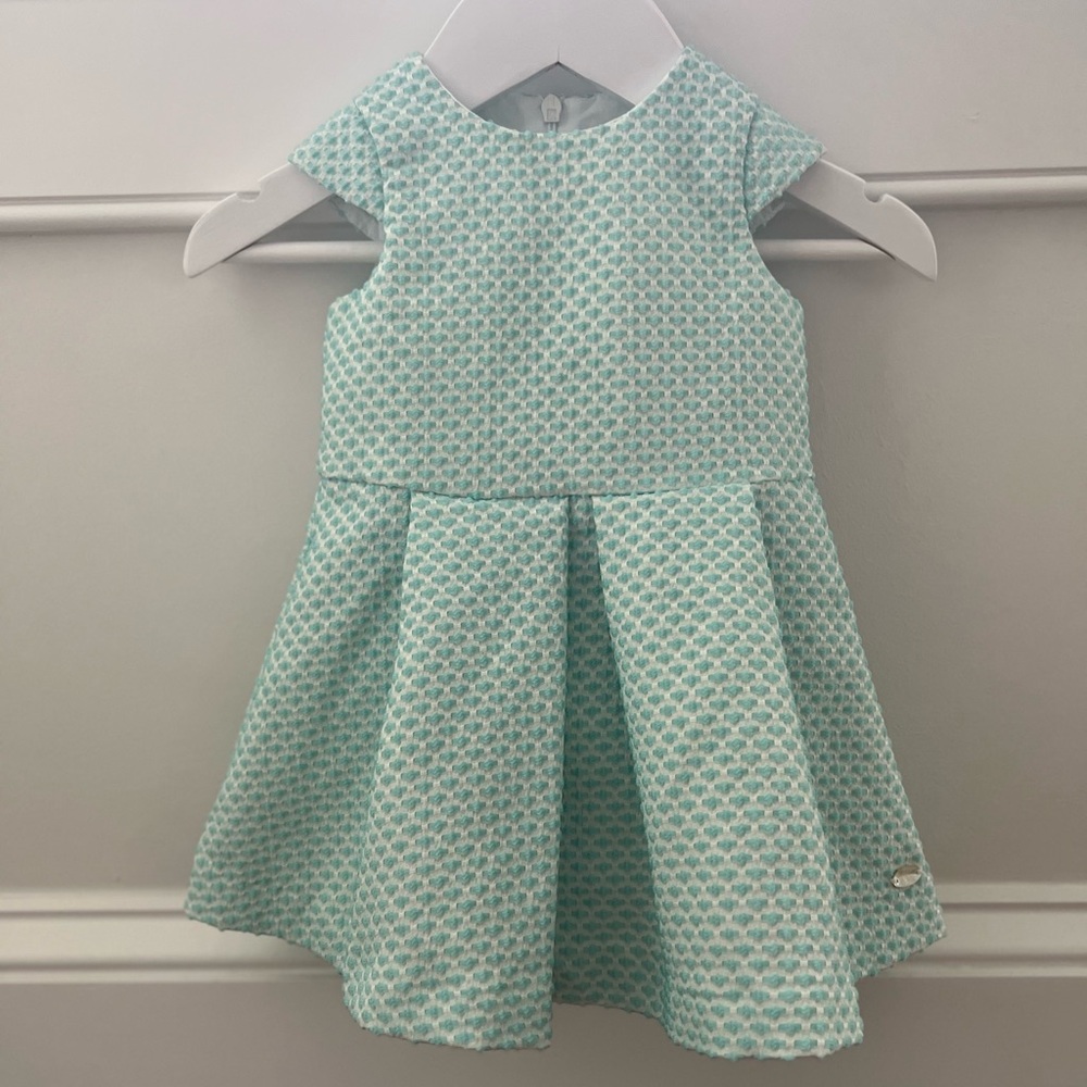 Tartine et Chocolat White and Turquoise Occasion Dress
